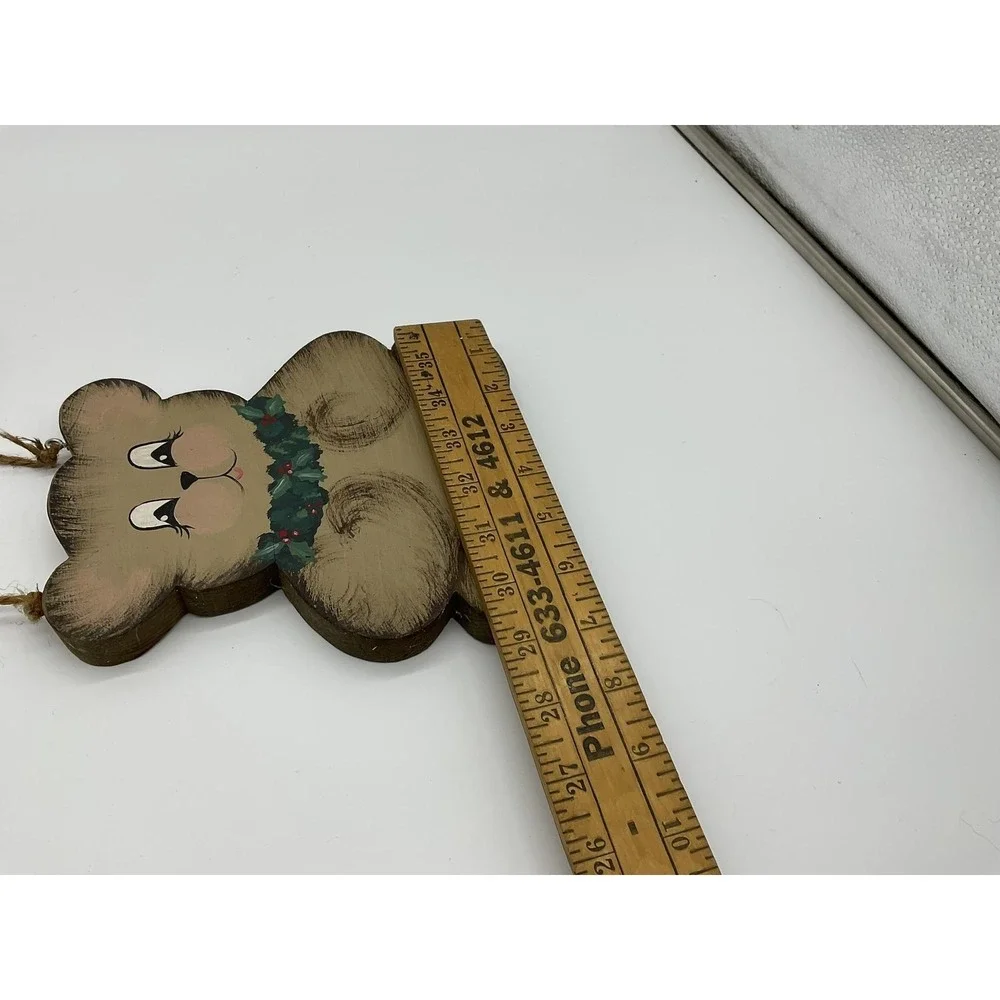 Vintage Handmade Merry Christmas Bear Wood Wall Sign Brown Holiday Decor Plaque